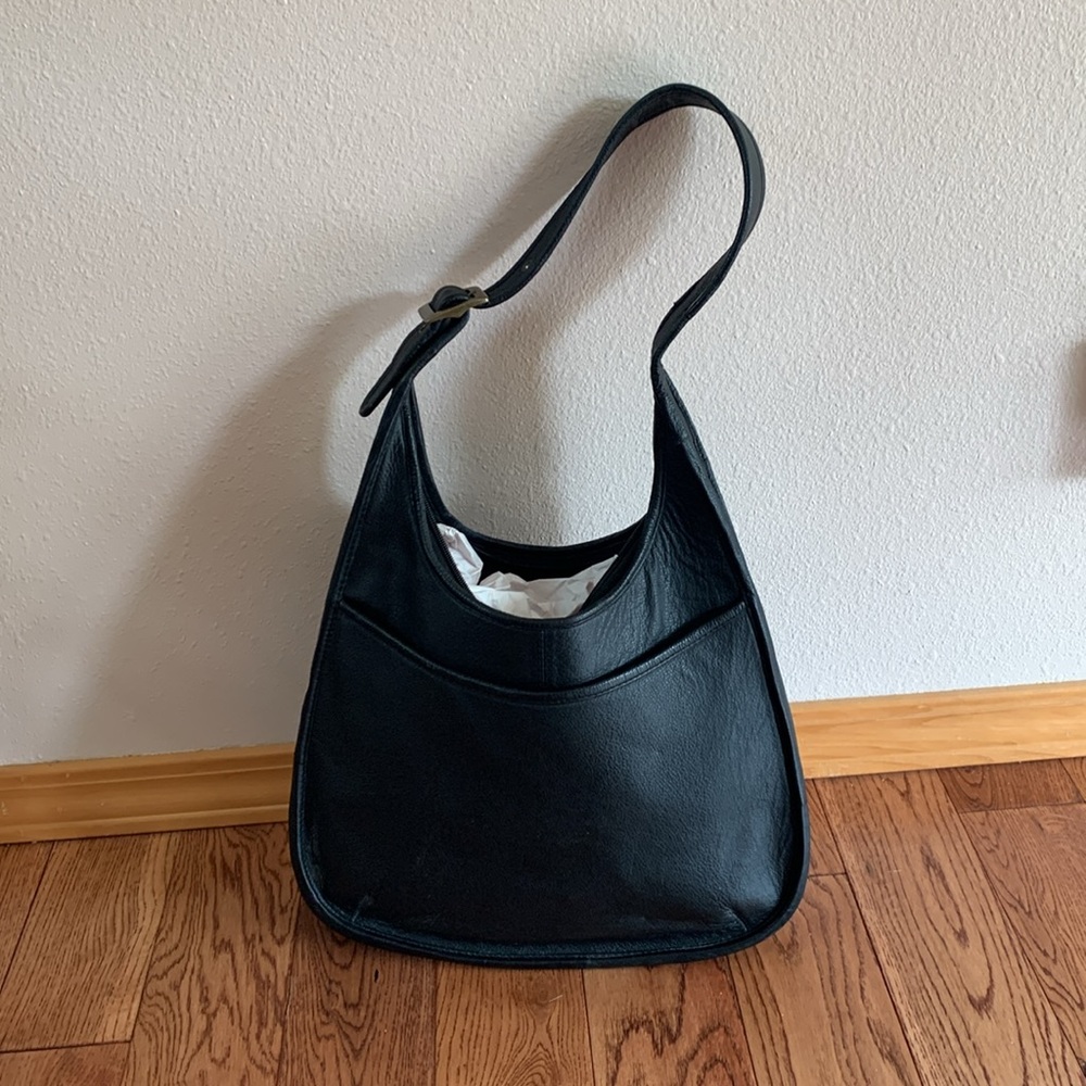 Black Leather Structured Shoulder Bag